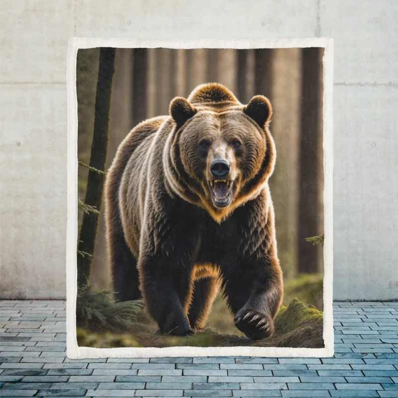 Grizzly Running Through the Jungle Sherpa Fleece Blanket