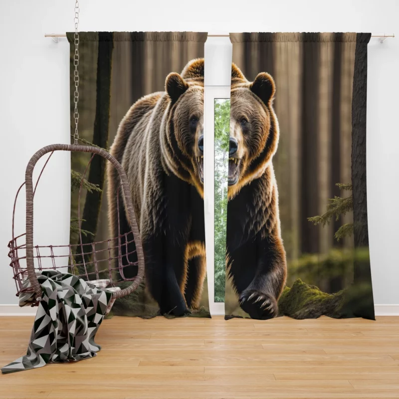 Grizzly Running Through the Jungle Window Curtain