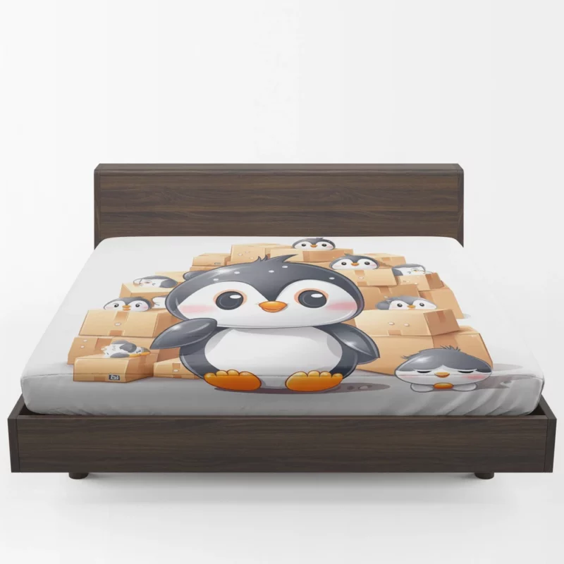 Group of Cute Penguins Fitted Sheet 1