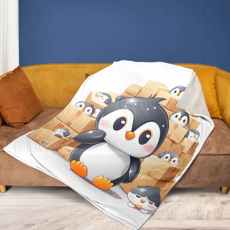 Group of Cute Penguins Fleece Blanket 1