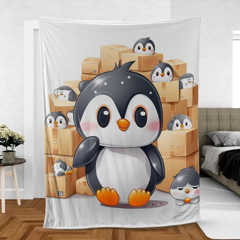 Group of Cute Penguins Fleece Blanket