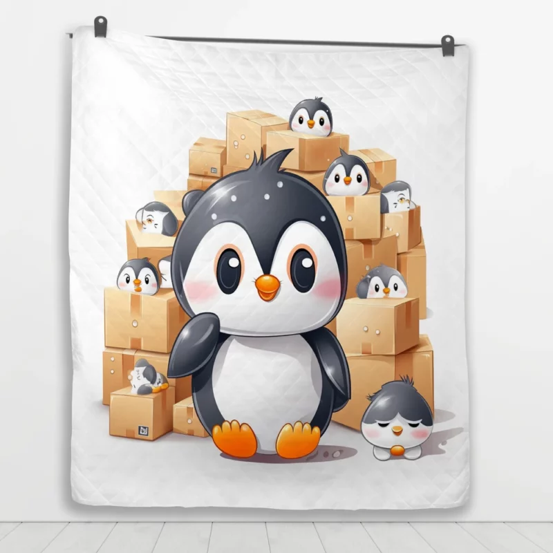 Group of Cute Penguins Quilt Blanket 1