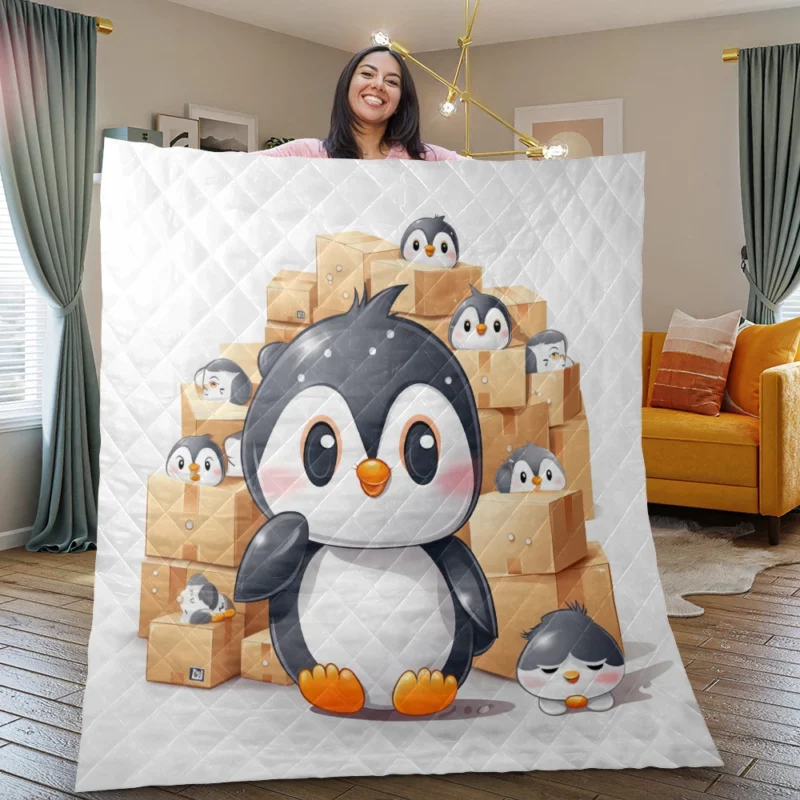 Group of Cute Penguins Quilt Blanket