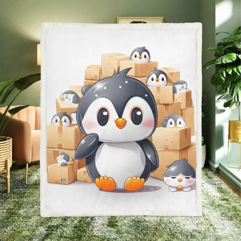 Group of Cute Penguins Sherpa Fleece Blanket