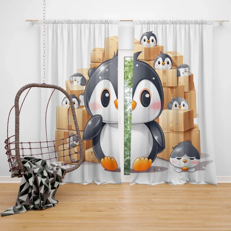 Group of Cute Penguins Window Curtain