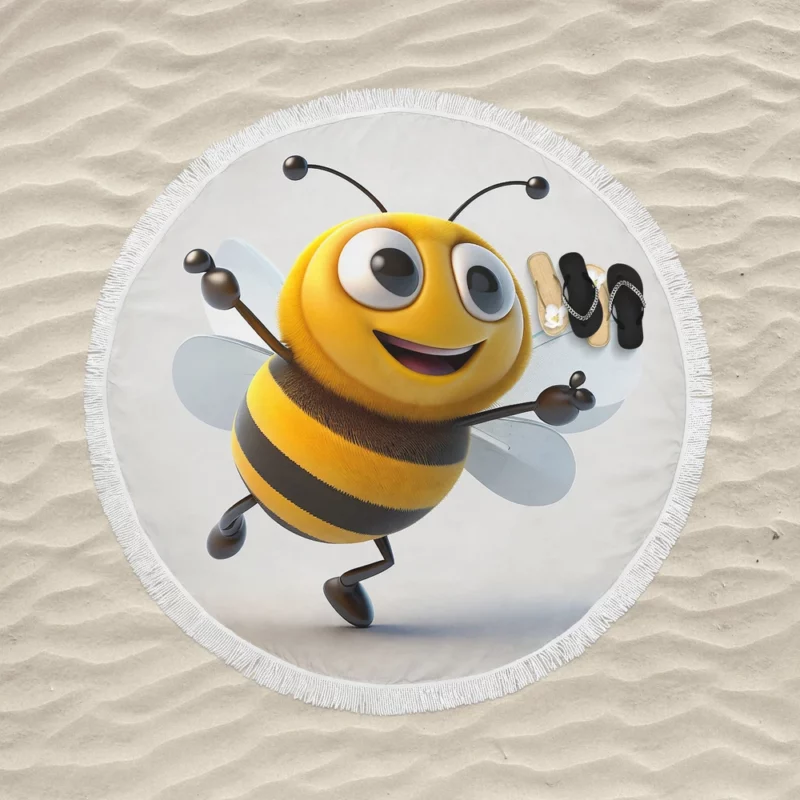 Happy Cartoon Bee Round Beach Towel