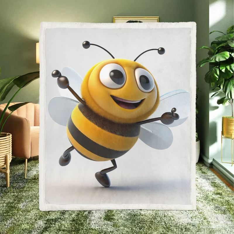 Happy Cartoon Bee Sherpa Fleece Blanket