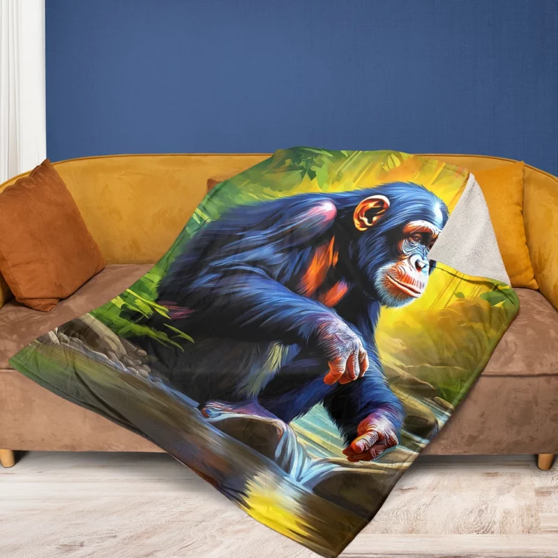 Happy Chimpanzee by the Water Fleece Blanket 1