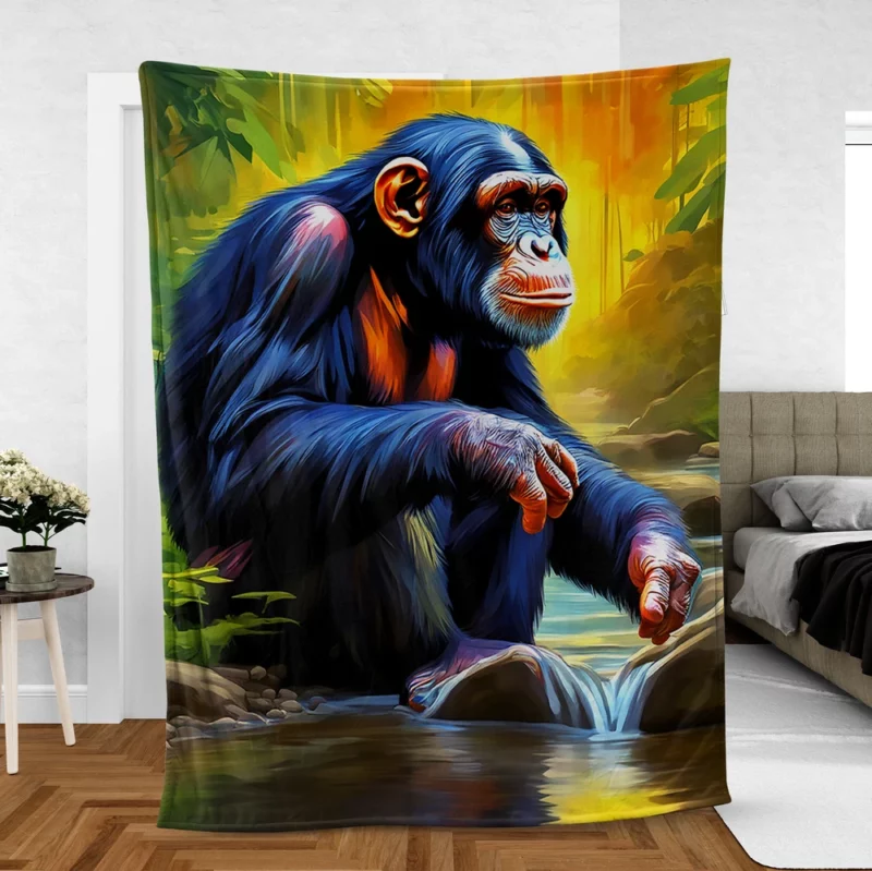 Happy Chimpanzee by the Water Fleece Blanket