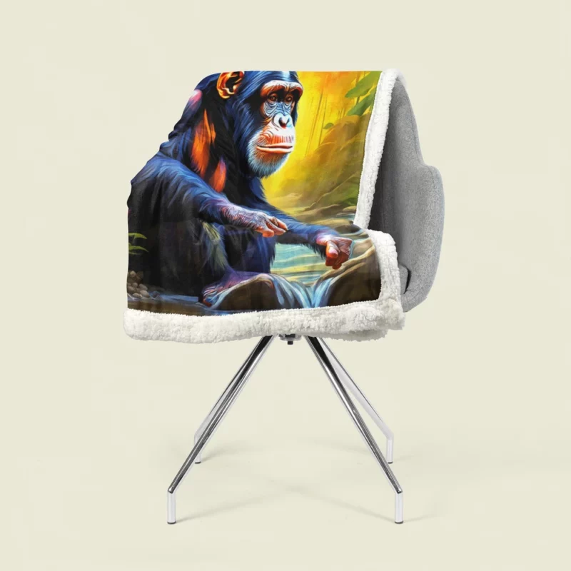 Happy Chimpanzee by the Water Sherpa Fleece Blanket 1