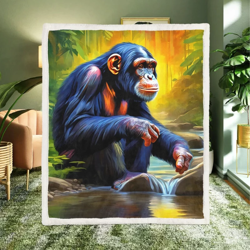 Happy Chimpanzee by the Water Sherpa Fleece Blanket