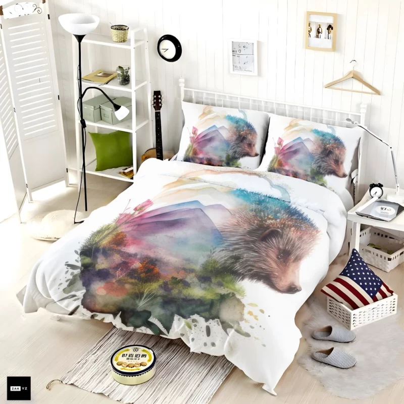 Hedgehog Double Exposure Art Bedding Set