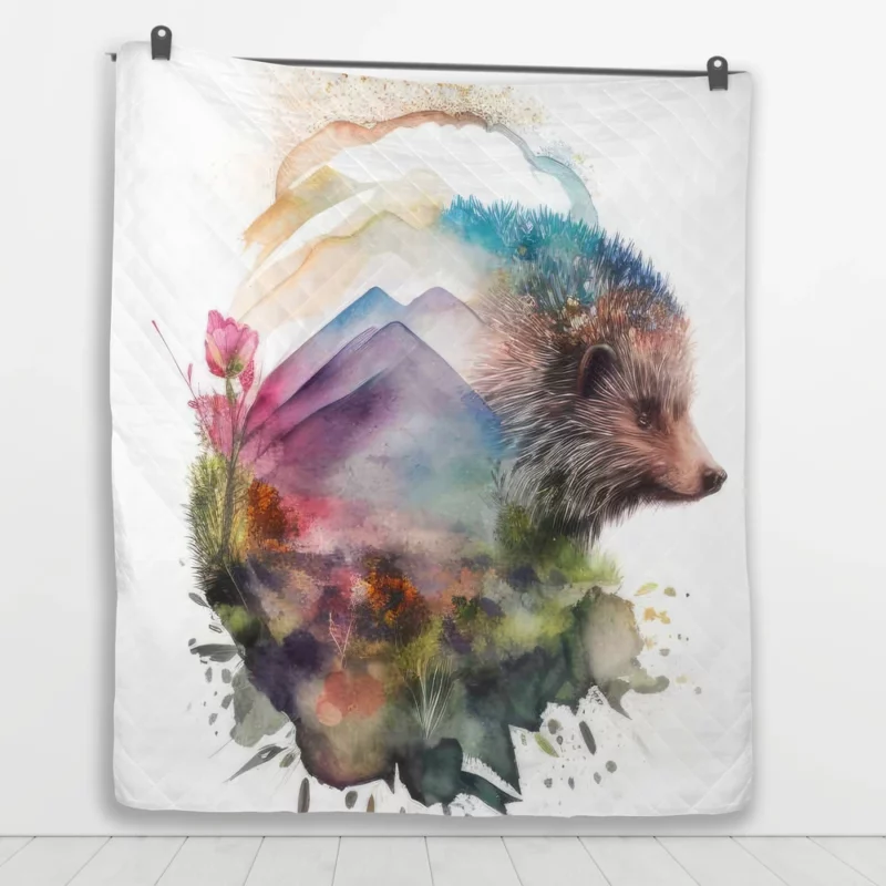 Hedgehog Double Exposure Art Quilt Blanket 1