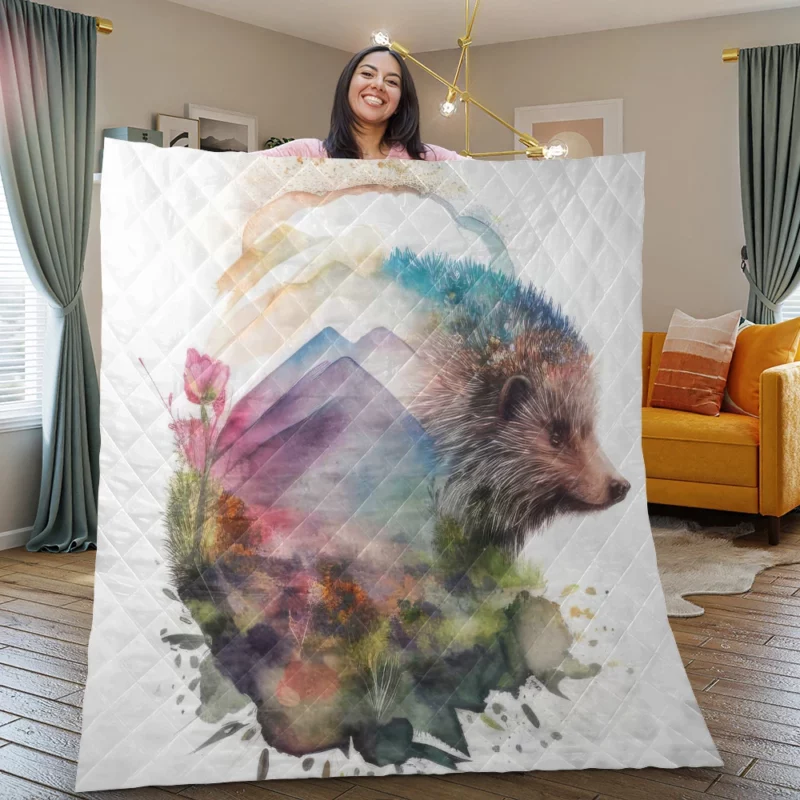 Hedgehog Double Exposure Art Quilt Blanket