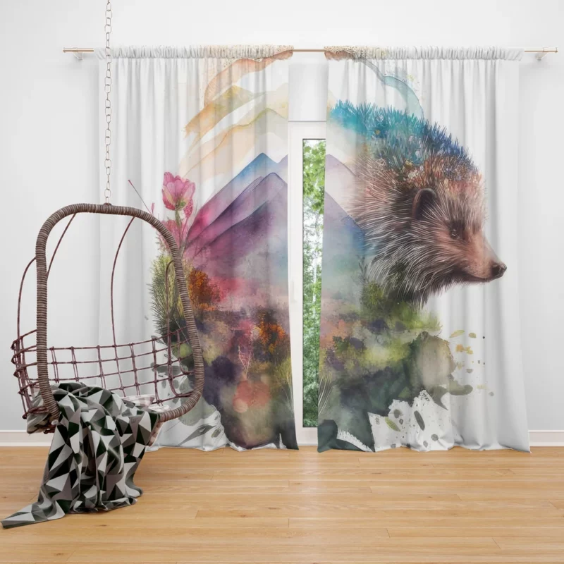 Hedgehog Double Exposure Art Window Curtain