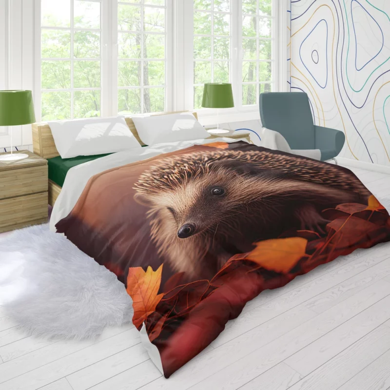 Hedgehog in Autumn Forest Duvet Cover