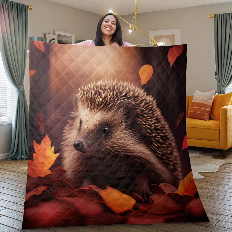 Hedgehog in Autumn Forest Quilt Blanket