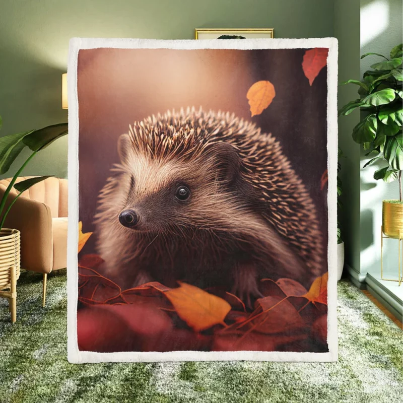 Hedgehog in Autumn Forest Sherpa Fleece Blanket