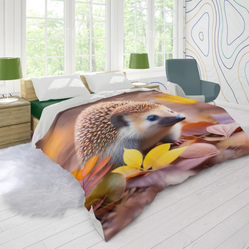 Hedgehog in Autumn Leaves Duvet Cover