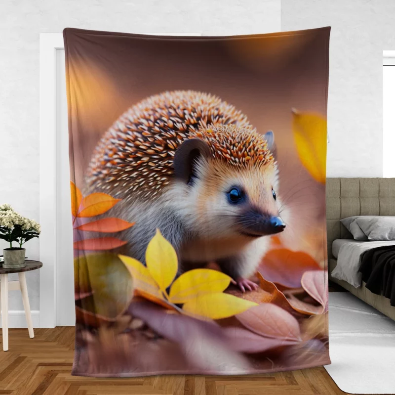 Hedgehog in Autumn Leaves Fleece Blanket