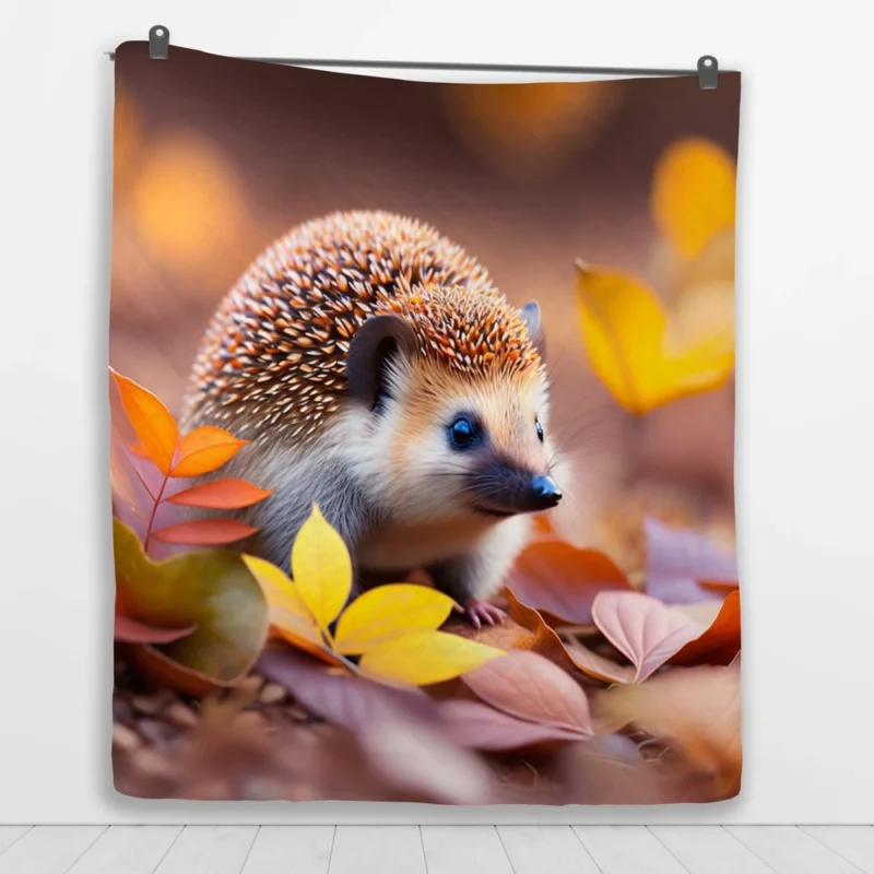 Hedgehog in Autumn Leaves Quilt Blanket 1