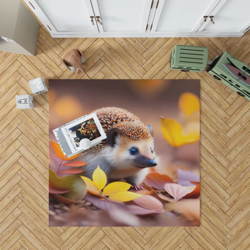 Hedgehog in Autumn Leaves Rug