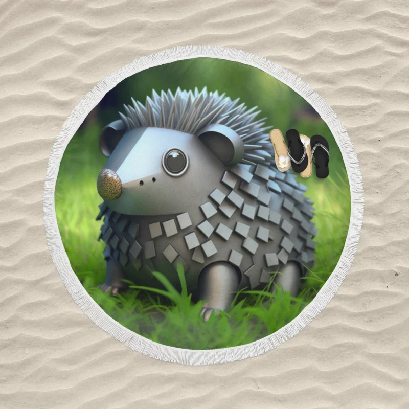 Hedgehog in Pokemon-Style Steel Round Beach Towel