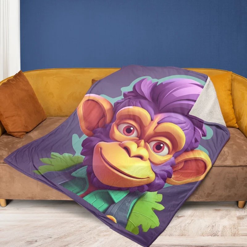 Highly Detailed Monkey Illustration Fleece Blanket 1