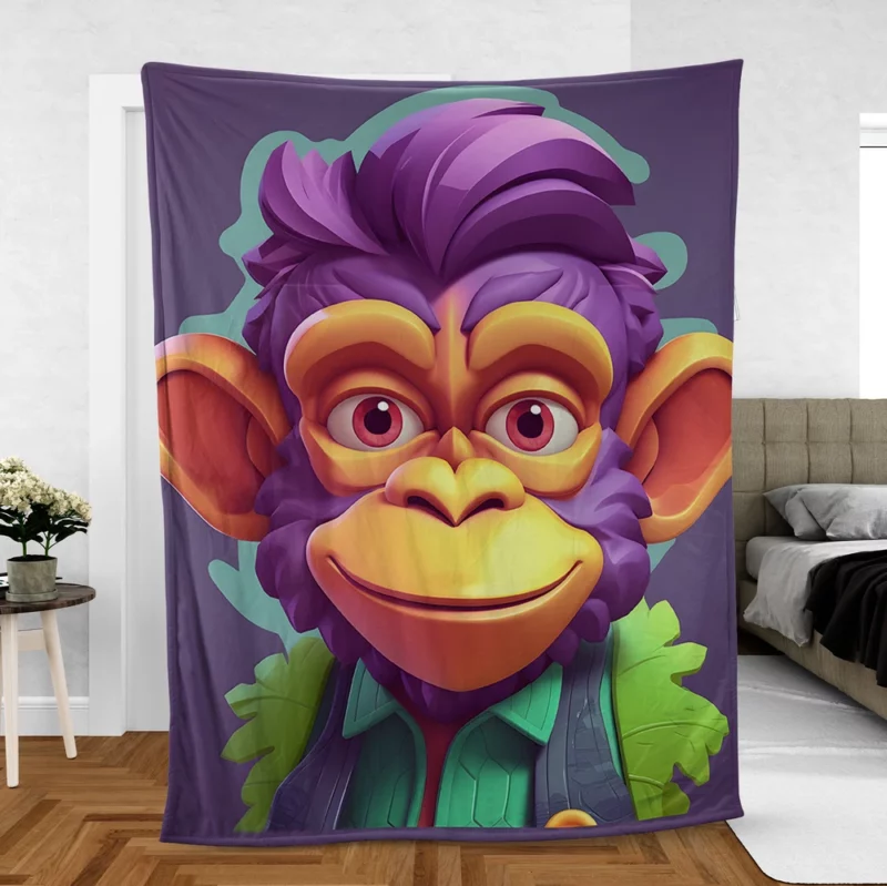 Highly Detailed Monkey Illustration Fleece Blanket