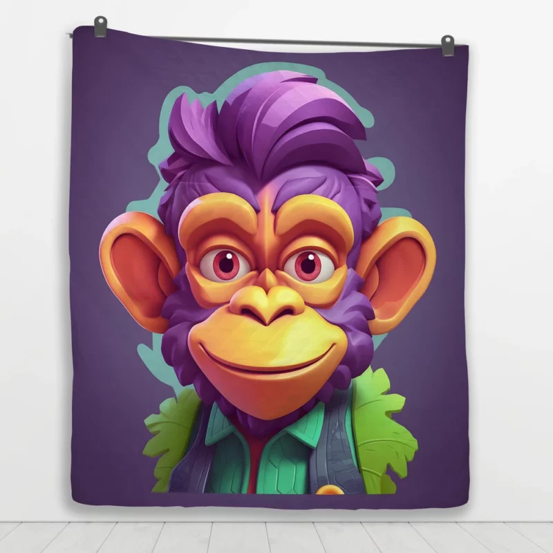 Highly Detailed Monkey Illustration Quilt Blanket 1