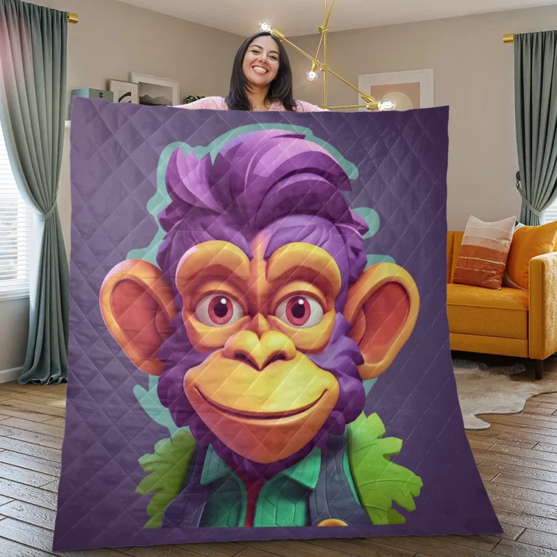 Highly Detailed Monkey Illustration Quilt Blanket