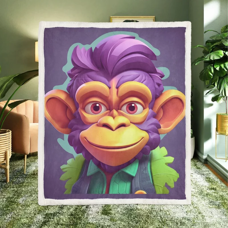 Highly Detailed Monkey Illustration Sherpa Fleece Blanket