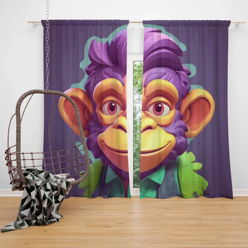 Highly Detailed Monkey Illustration Window Curtain