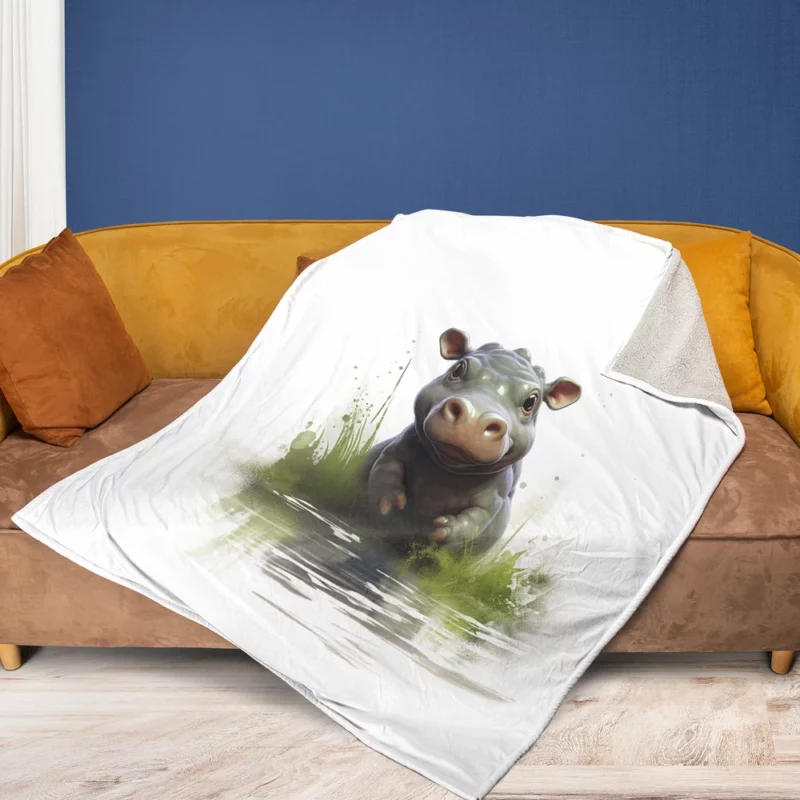 Hippo Lounging in Water Fleece Blanket 1