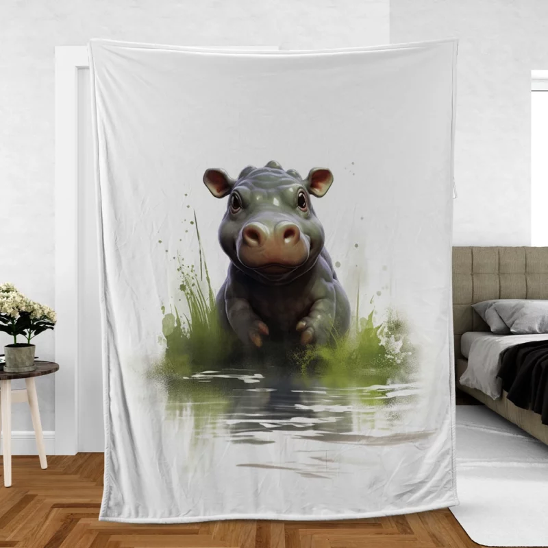 Hippo Lounging in Water Fleece Blanket