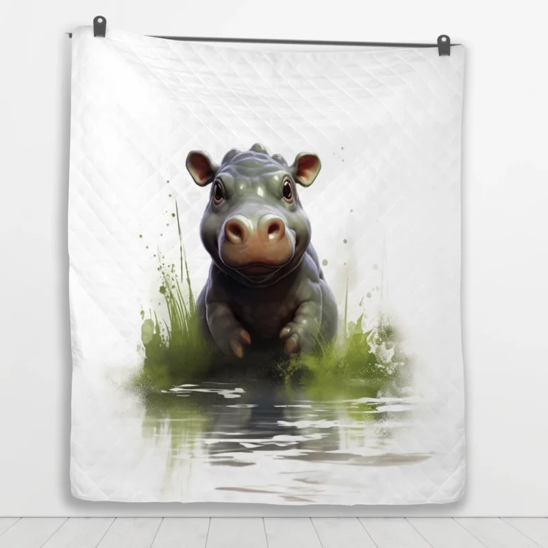 Hippo Lounging in Water Quilt Blanket 1