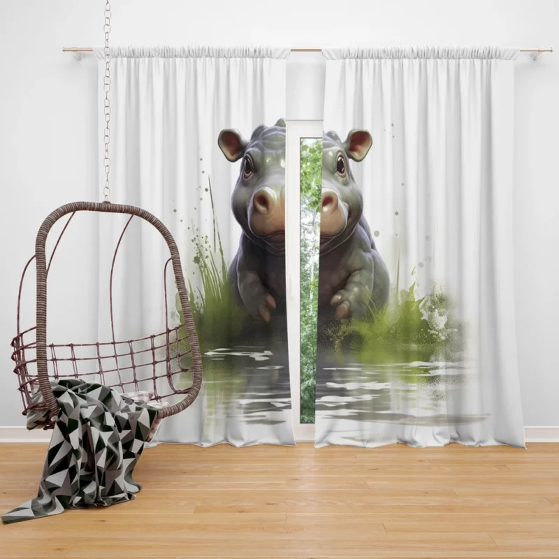 Hippo Lounging in Water Window Curtain