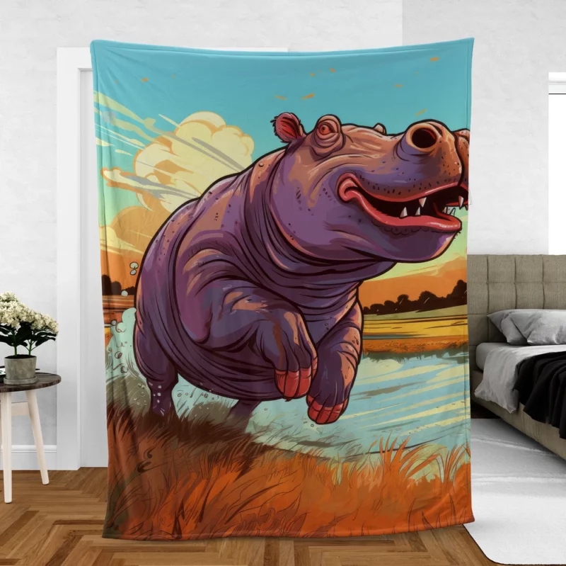 Hippo Sprinting Through Exotic Lands Fleece Blanket