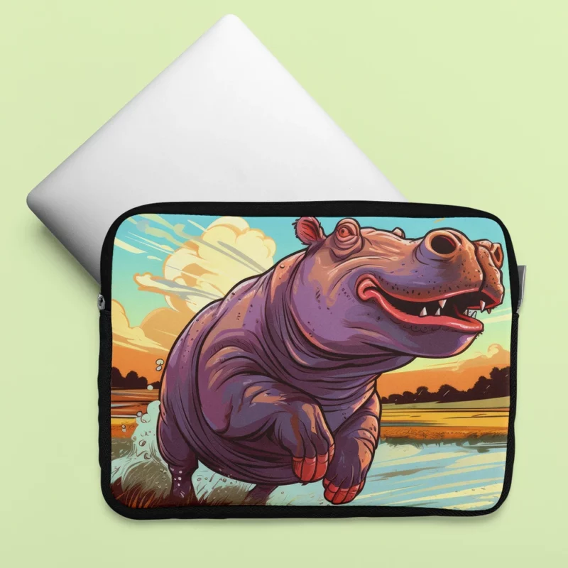 Hippo Sprinting Through Exotic Lands Laptop Sleeve