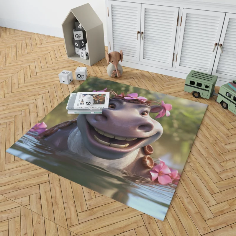 Hippo With Flower Crown Rug 1