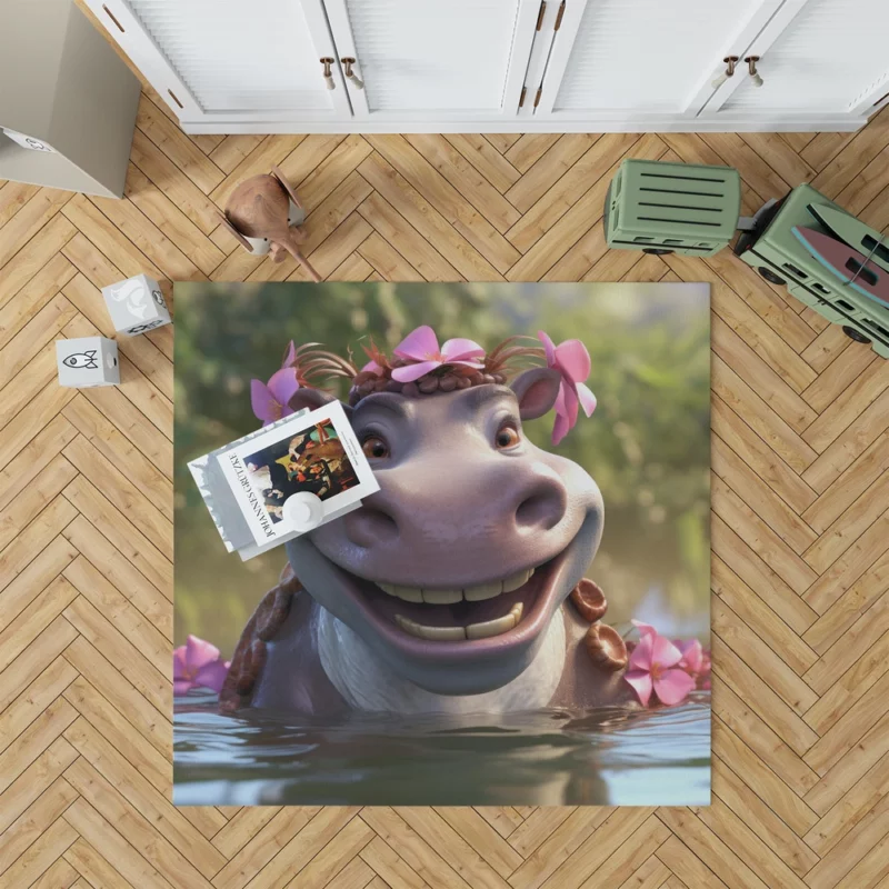 Hippo With Flower Crown Rug