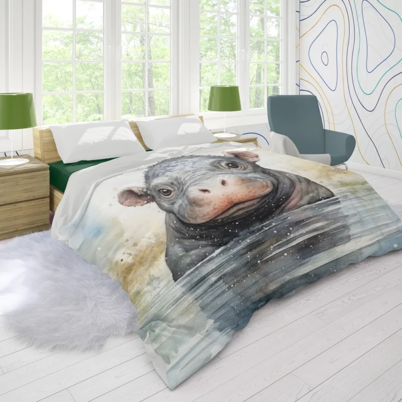 Hippo With a Scarf Duvet Cover