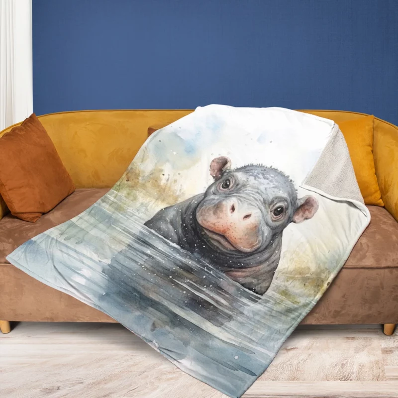 Hippo With a Scarf Fleece Blanket 1