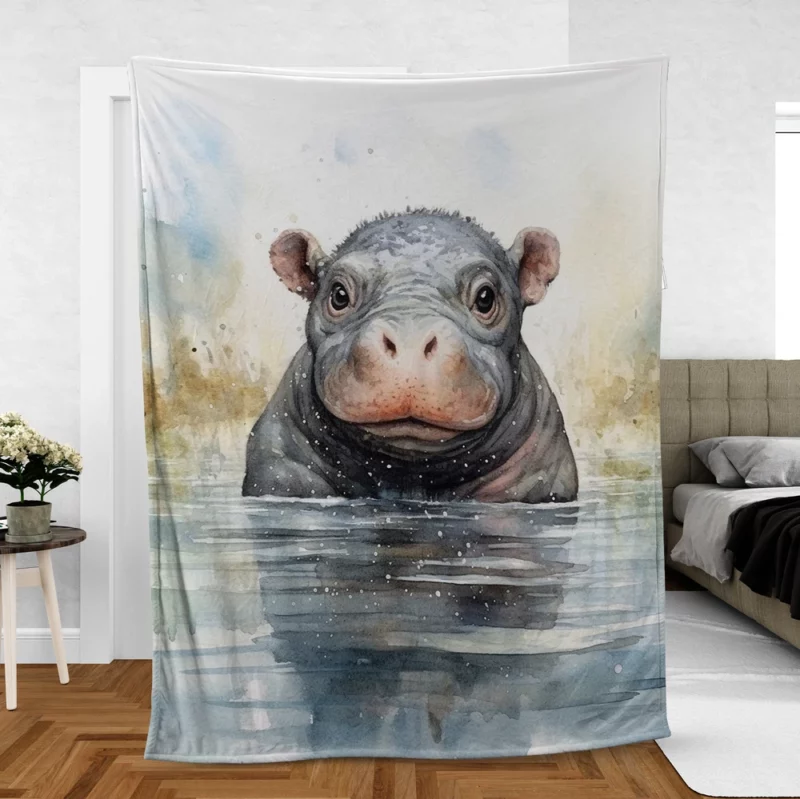 Hippo With a Scarf Fleece Blanket