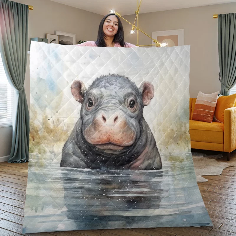 Hippo With a Scarf Quilt Blanket