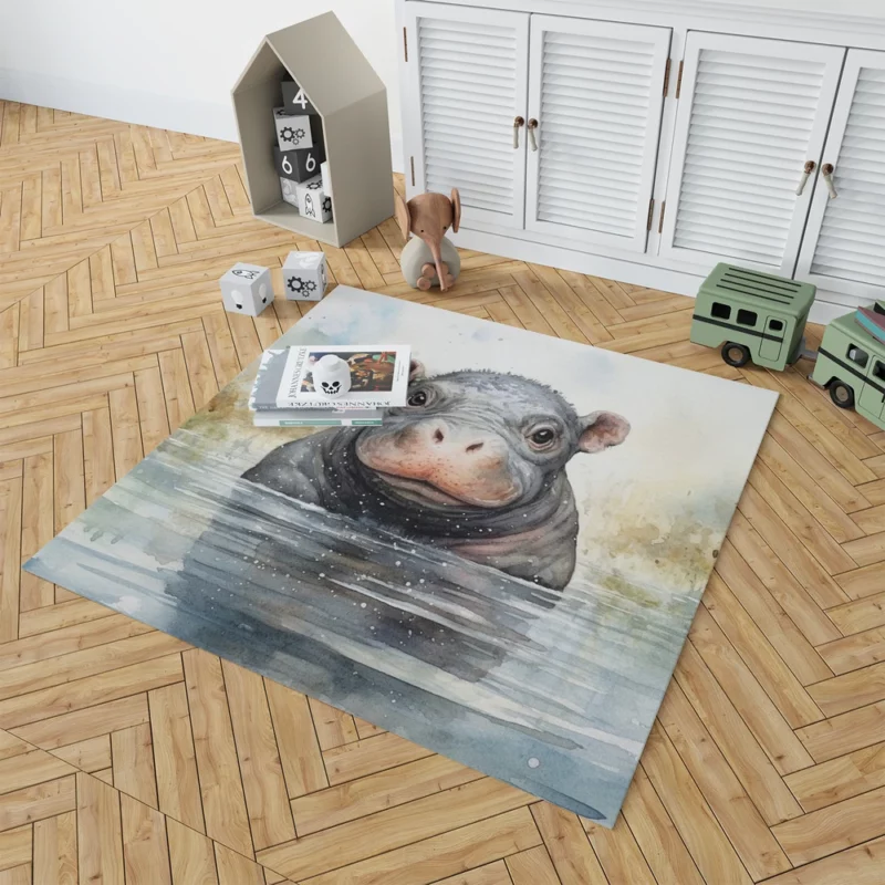 Hippo With a Scarf Rug 1