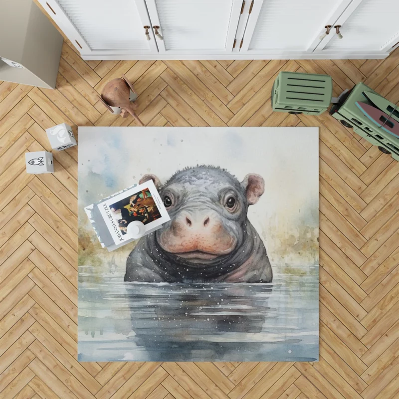 Hippo With a Scarf Rug