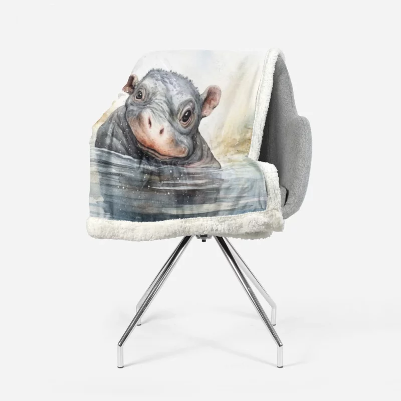 Hippo With a Scarf Sherpa Fleece Blanket 1