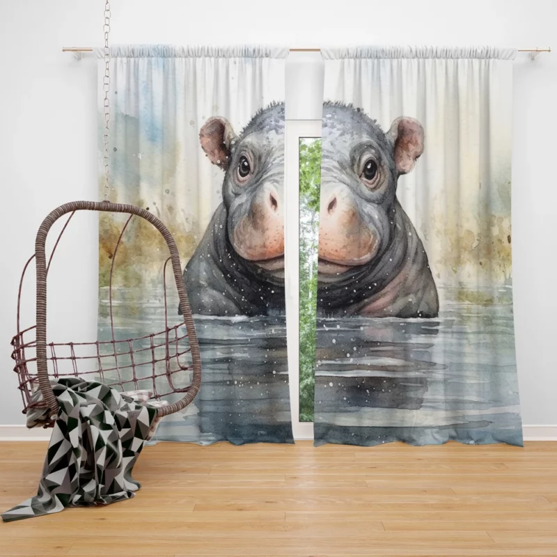 Hippo With a Scarf Window Curtain