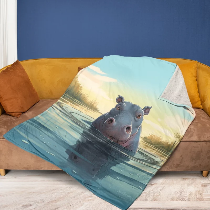 Hippo in a Painted Sky Fleece Blanket 1